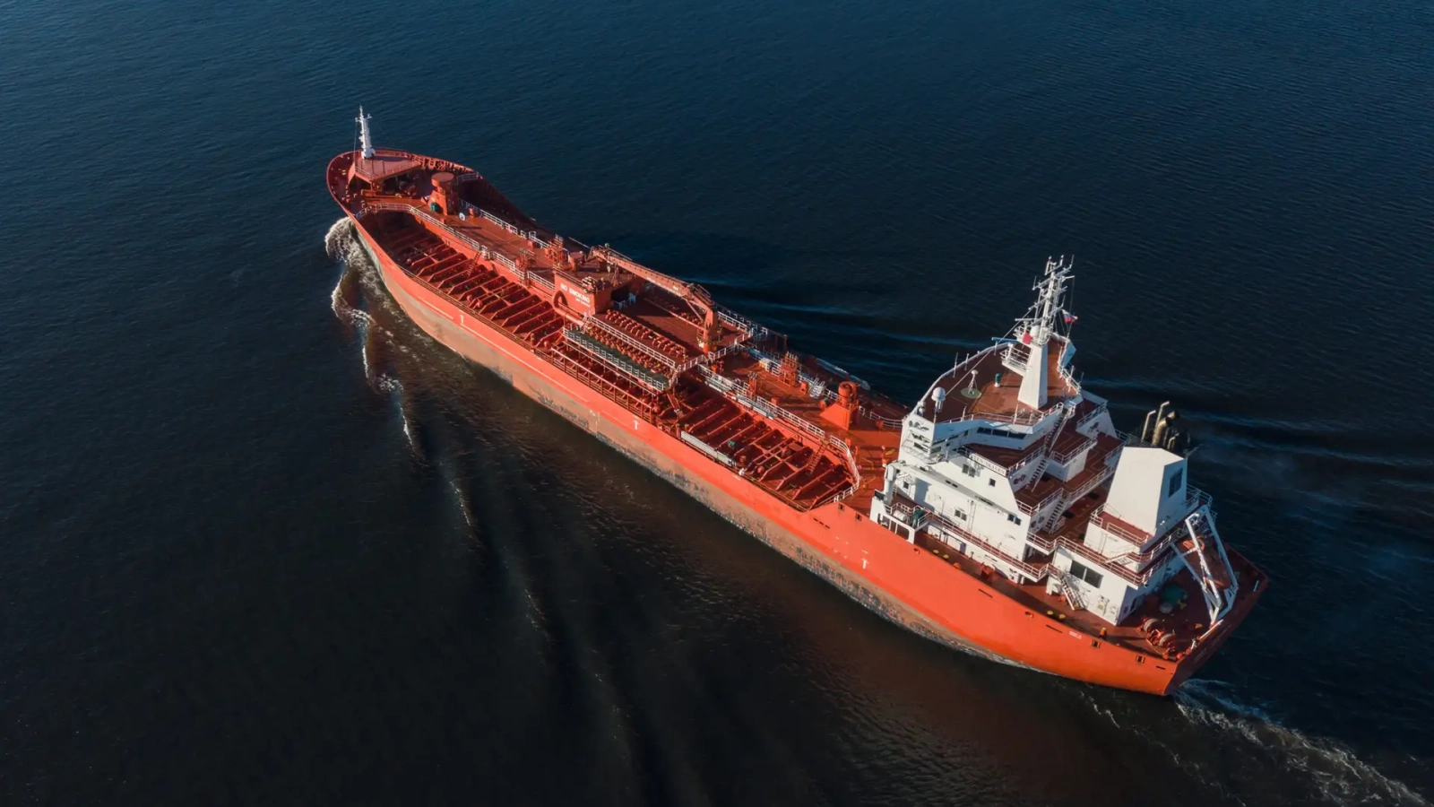 Aerial view of oil tanker in the sea